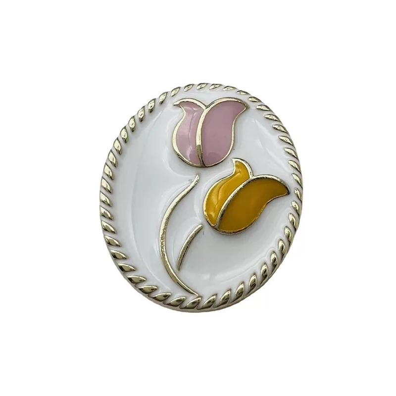 Enameled metal button with tulip