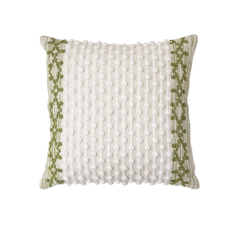 Gewebtes Boho-Dekokissen mit Quasten, Tuft-Relief und handgefertigten Details