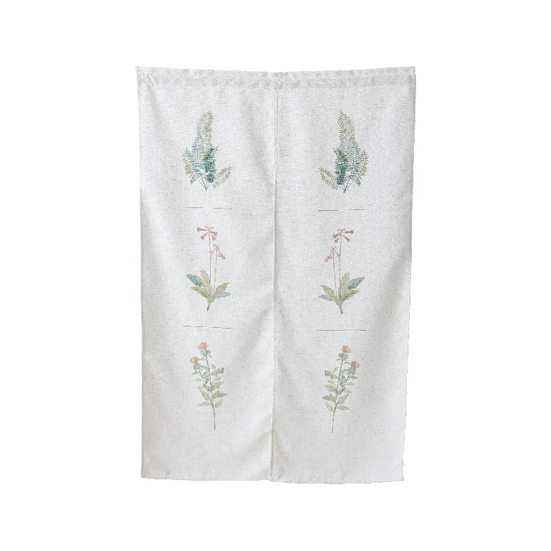 Geteilter Noren‑Vorhang aus Baumwoll‑Leinen mit botanischem Aquarellprint