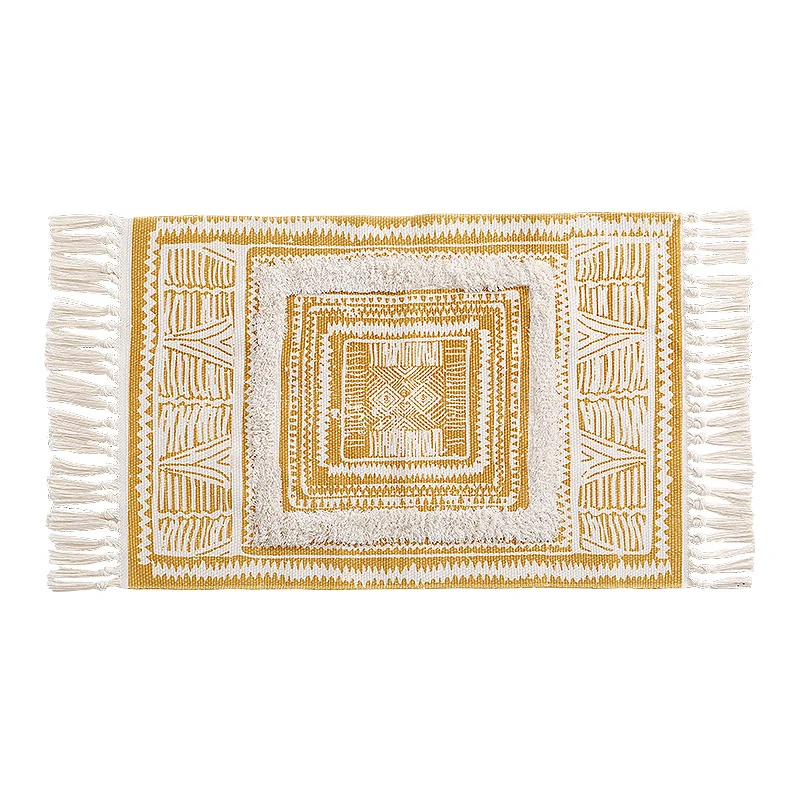 Flacher Boho-Teppichläufer aus Baumwollmischgewebe mit geometrischem Hexagon‑Tufting und dekorativem Fransenrand