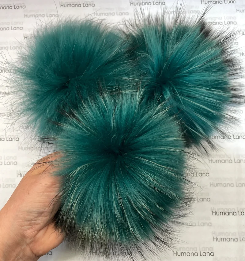Viridian Green Fur Pom-Poms 17-18cm