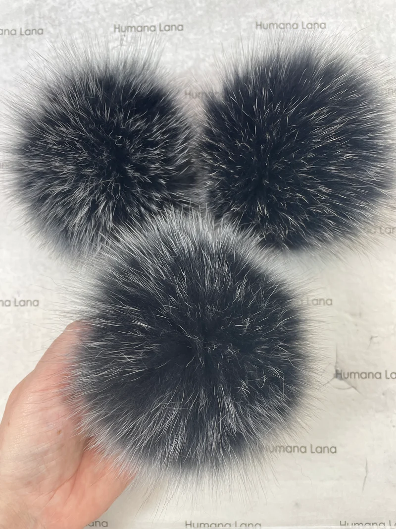 Black fox fur pompom with white tips