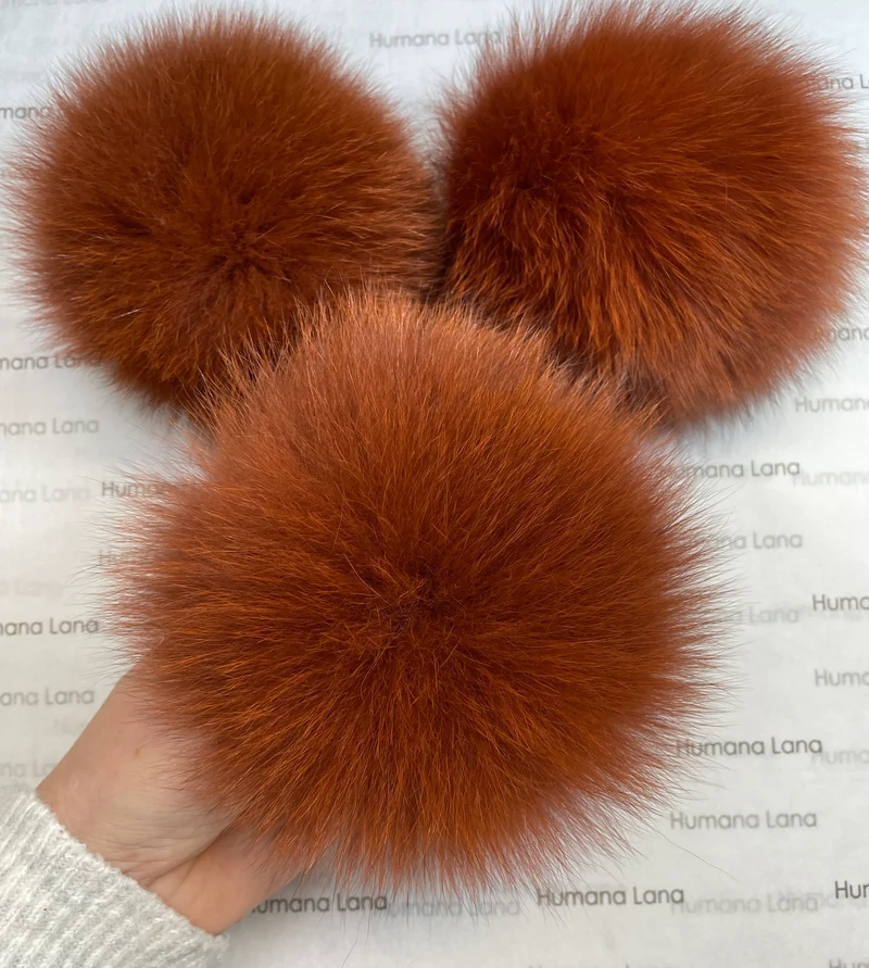 Burnt orange fox fur pompom