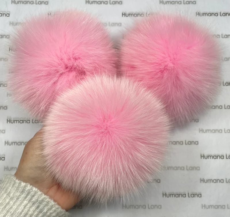 Candy pink fox fur pompom