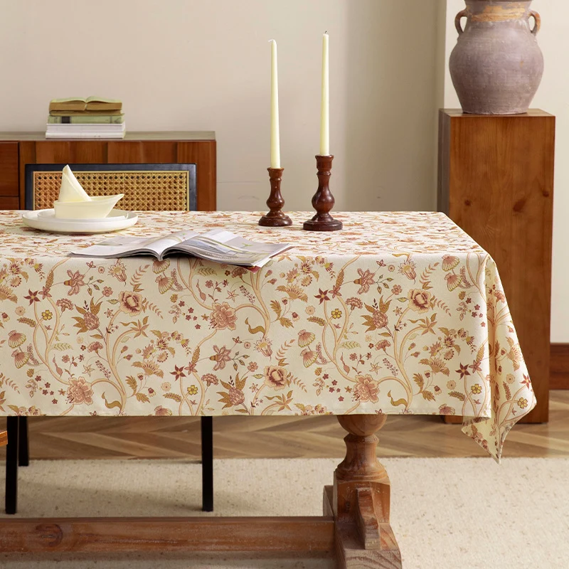Leichte Baumwollmix-Tischdecke mit Vintage-Blumenmuster und fleckenabweisender Oberfläche