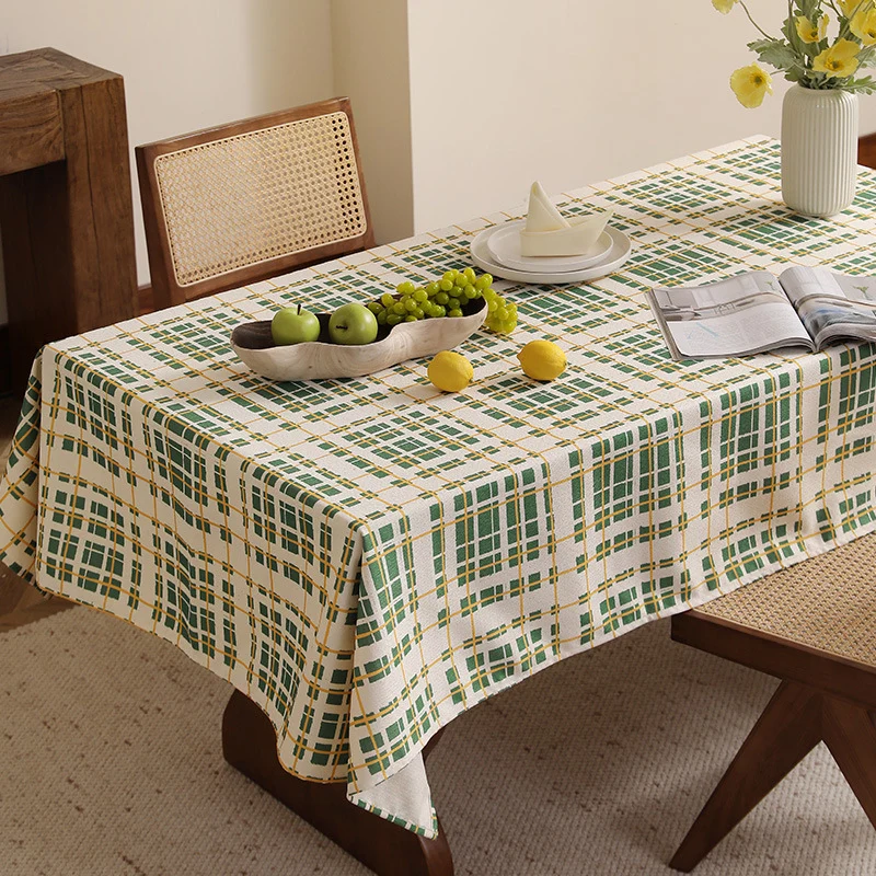 Leichte Baumwoll‑Leinen Tischdecke mit kariertem Gittermuster und pflegeleichter Oberfläche