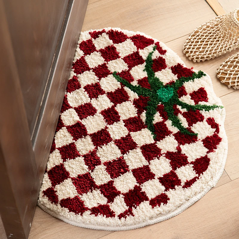 Rundes Chenille-Badteppich mit verspieltem Erdbeer-Motiv