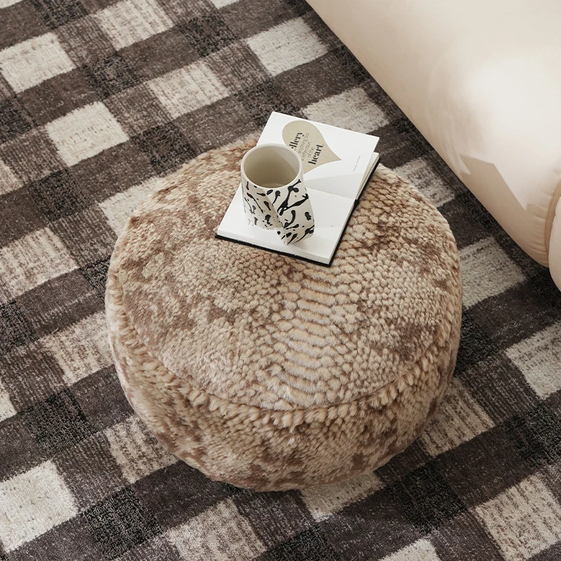 Runder Kunstfell-Pouf mit Komfortfüllung