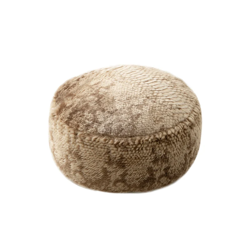 Runder Kunstfell-Pouf mit Komfortfüllung