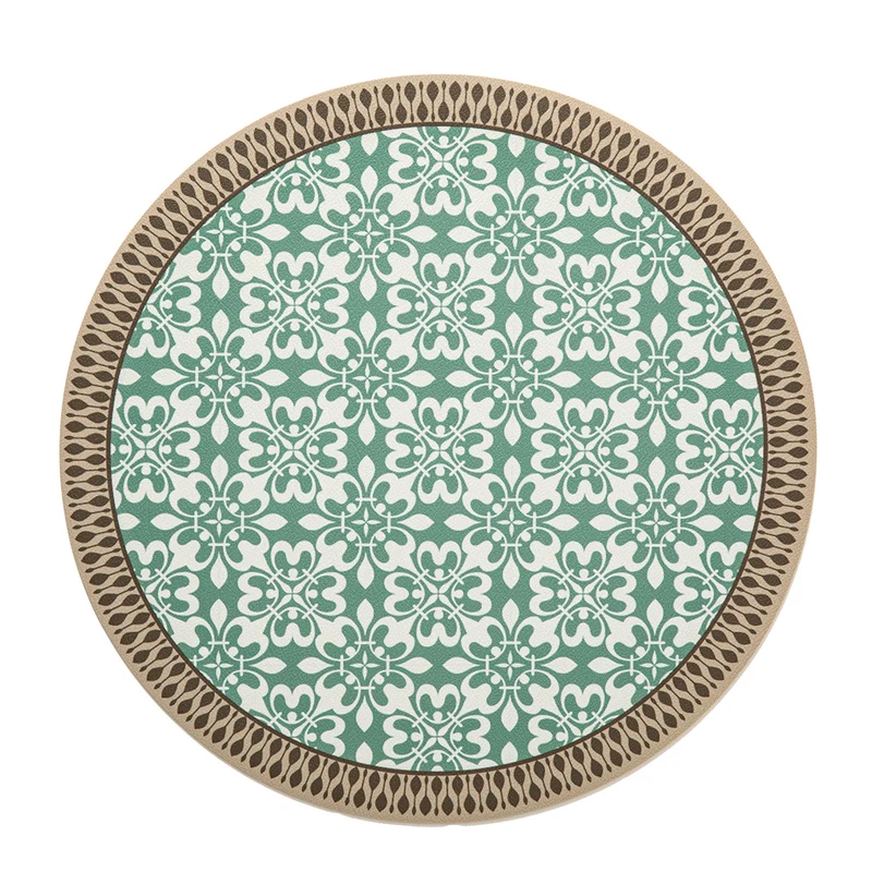 Runder gewebter Wohnteppich mit floraler Ornamentik und Tiermotiv