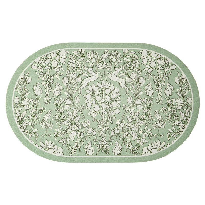 Runder gewebter Wohnteppich mit floraler Ornamentik und Tiermotiv
