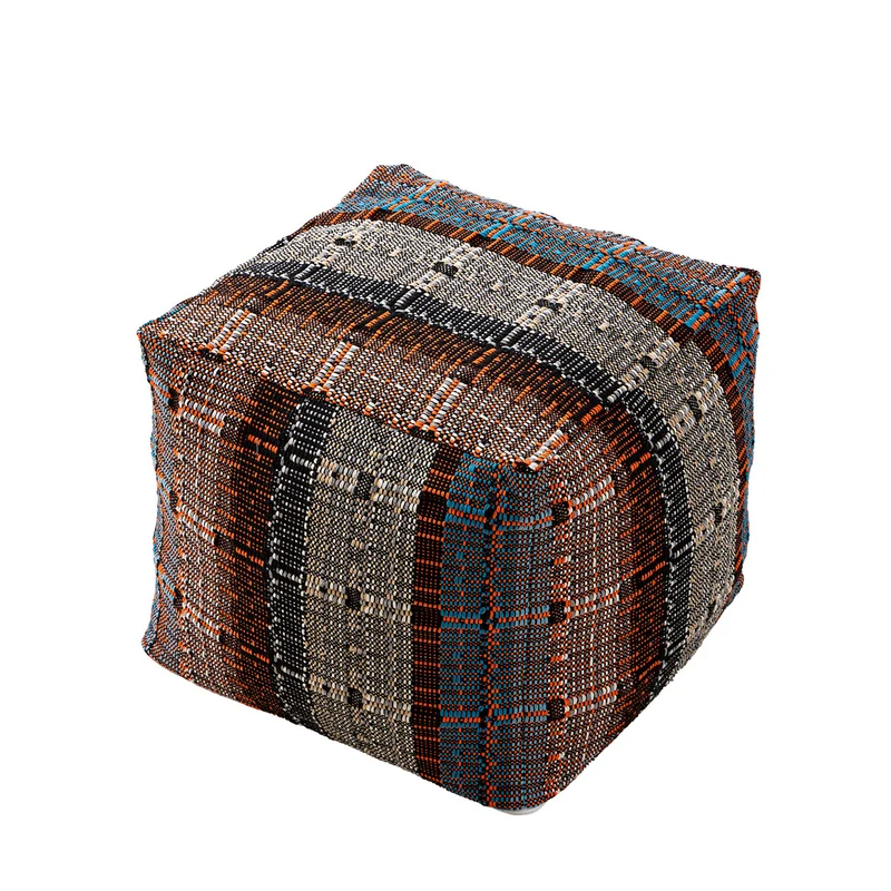 Runder gewebter Pouf‑Sitzhocker mit Tragegriff und Canvas‑Boden