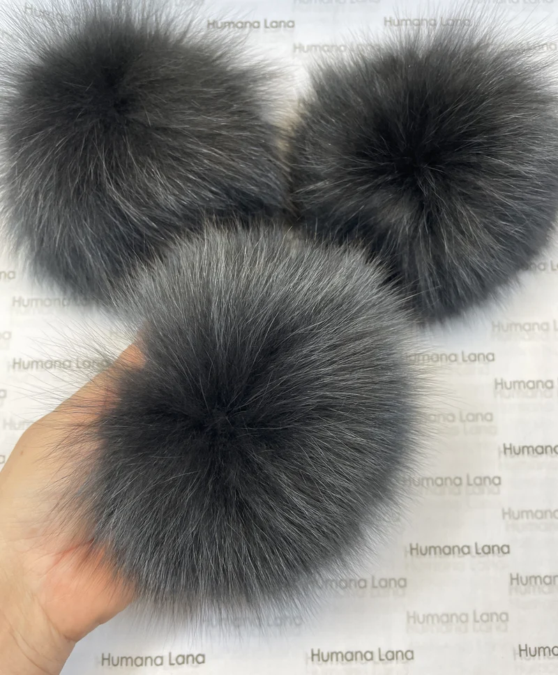 Smoke gray fox fur pompom