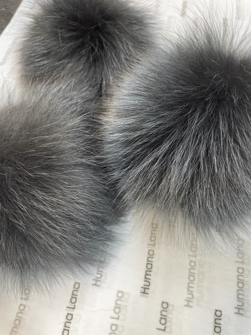 Smoke gray fox fur pompom