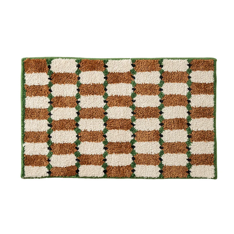 kuscheliger Baumwoll-Chenille-Badteppich mit geometrischem Strukturmuster und rutschfester Rückseite