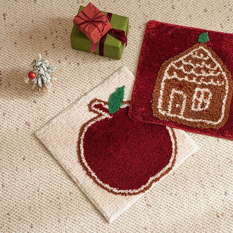 Kleiner weicher Weihnachts-Sitzauflagen- und Deko-Teppich mit Lebkuchenhaus-Motiv