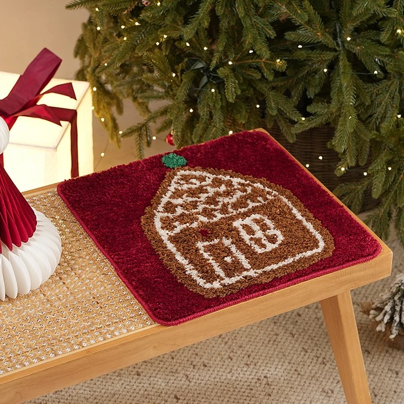 Kleiner weicher Weihnachts-Sitzauflagen- und Deko-Teppich mit Lebkuchenhaus-Motiv