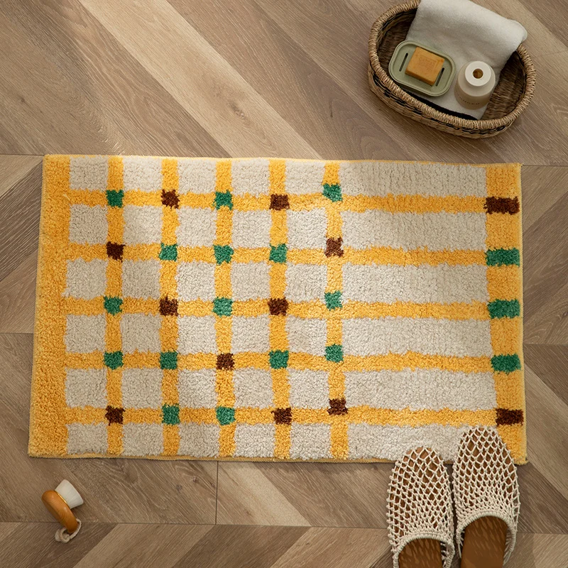 Hochfloriger Badvorleger mit geometrischem Karo‑Tufting