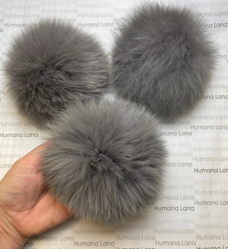 Charcoal gray fox fur pompom