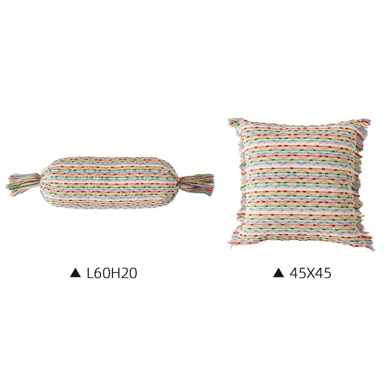 Boho-gewebtes Dekokissen-Set mit Zylinderrolle und quadratischem Fransenbezug