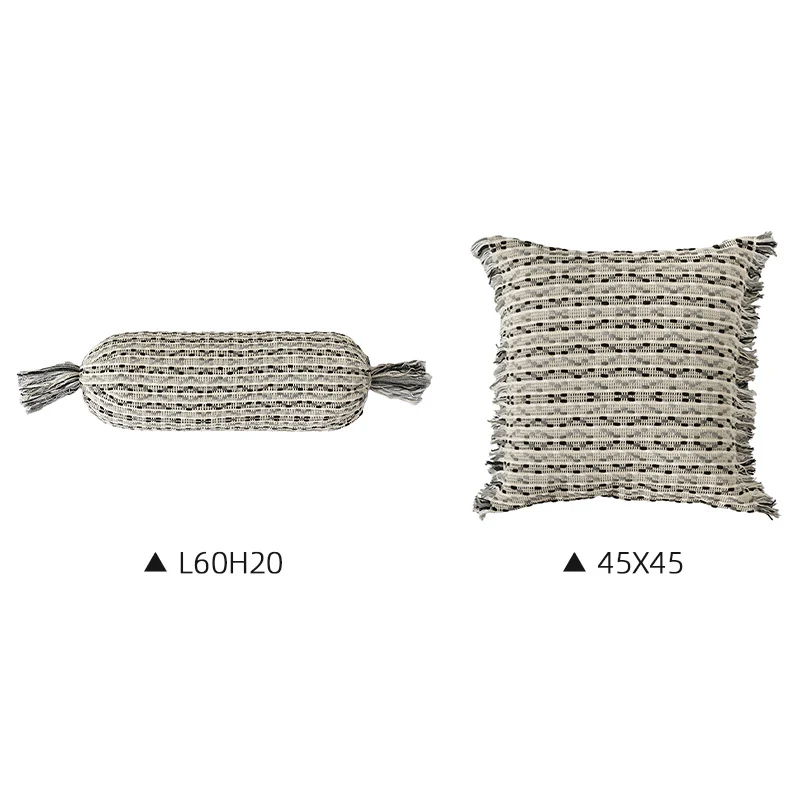 Boho-gewebtes Dekokissen-Set mit Zylinderrolle und quadratischem Fransenbezug