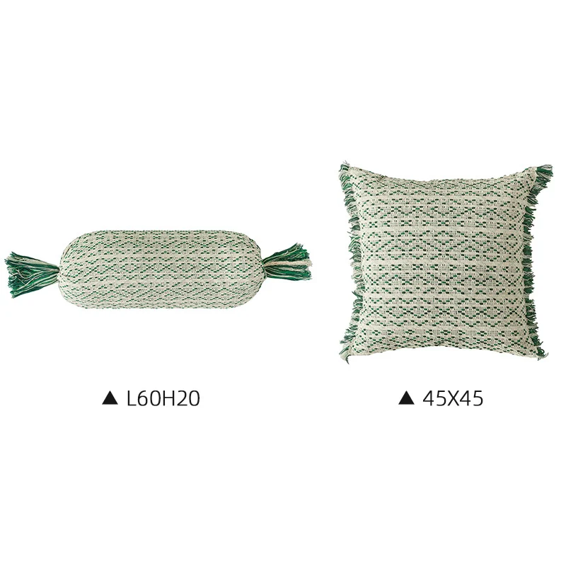 Boho-gewebtes Dekokissen-Set mit Zylinderrolle und quadratischem Fransenbezug