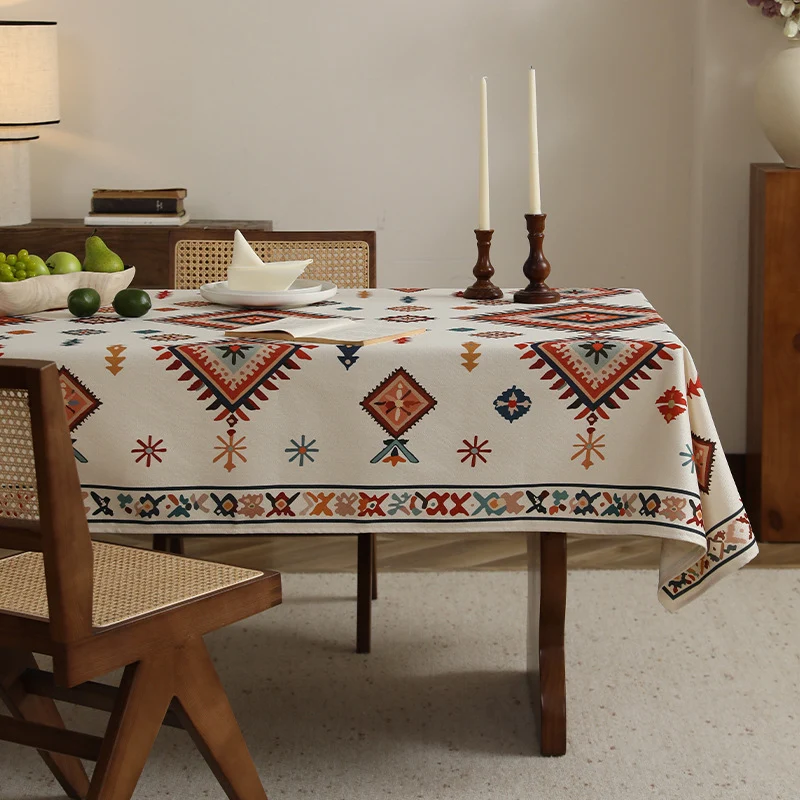 Gewebte Baumwoll-Leinen Tischdecke mit Paisley‑Print und dekorativer Bordüre