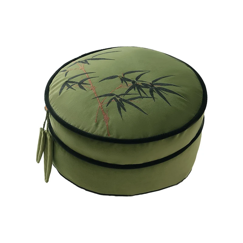 Runder handgewebter Pouf mit Blumendruck und gepolsterter Sitzfläche