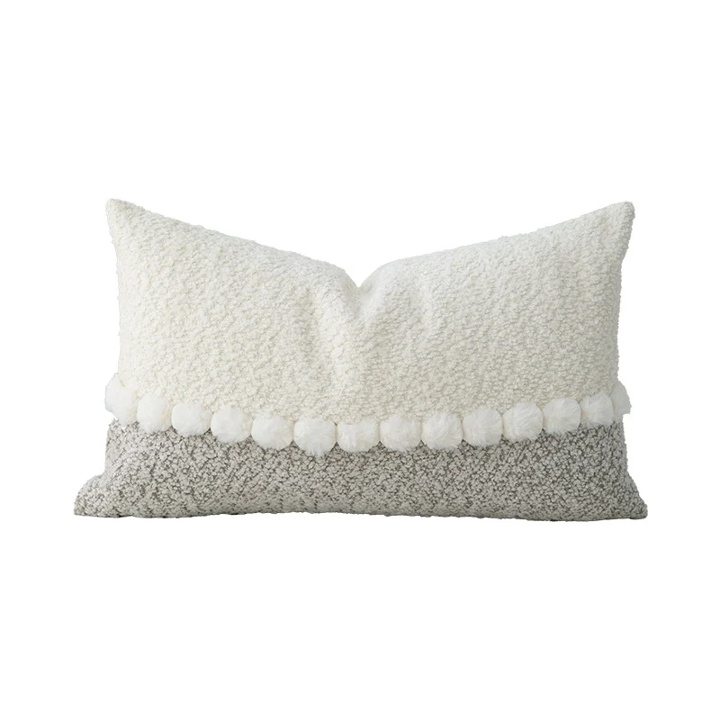 Zweifarbiger Bouclé‑Dekokissenbezug mit Teddy‑Sherpa‑Struktur und Ziernaht