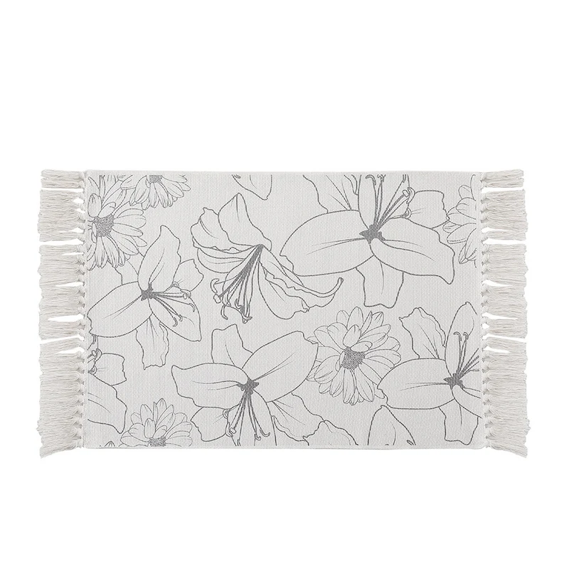 Gewebter Tischläufer mit botanischem Vogelprint und dekorativen Fransen