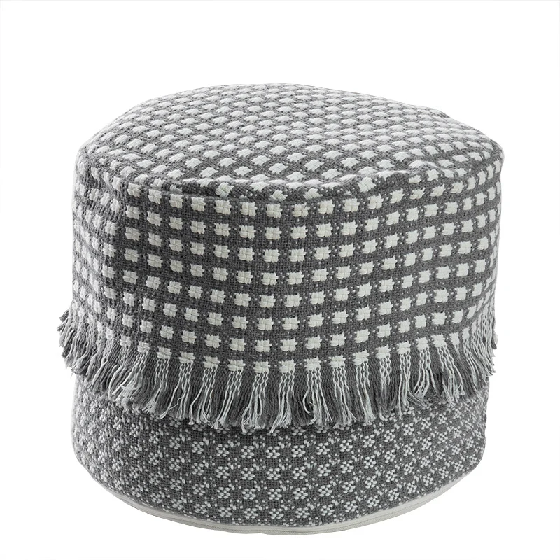 Gepolsterter Pouf Sitzhocker mit gewebter Struktur und Tragegriff