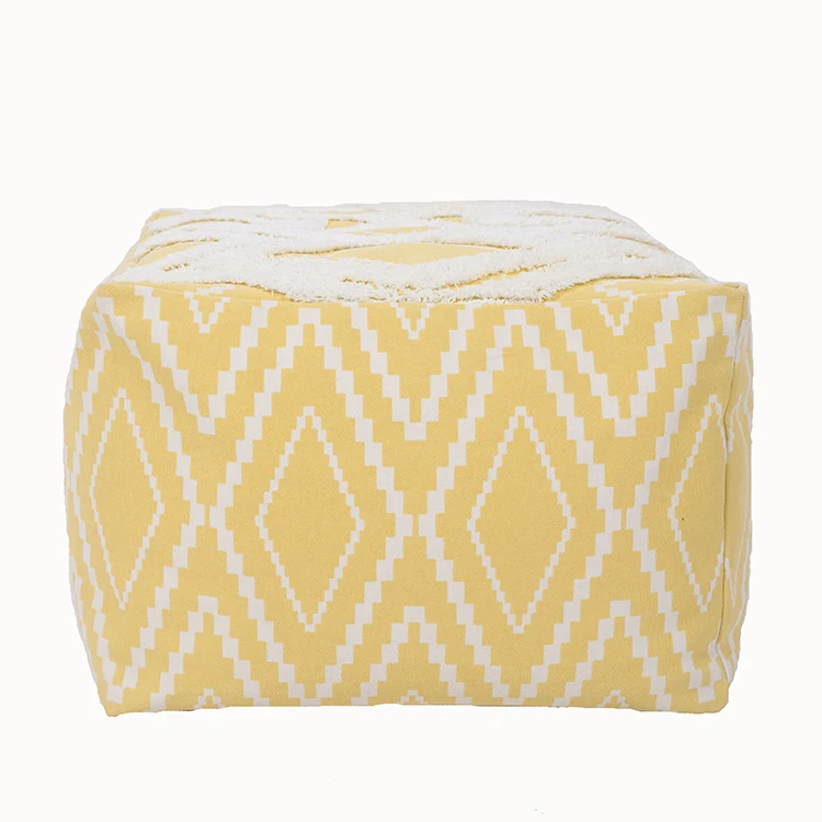 Gepolsterter Fußhocker‑Pouf mit Flauschoberseite und gewebtem Diamantmuster