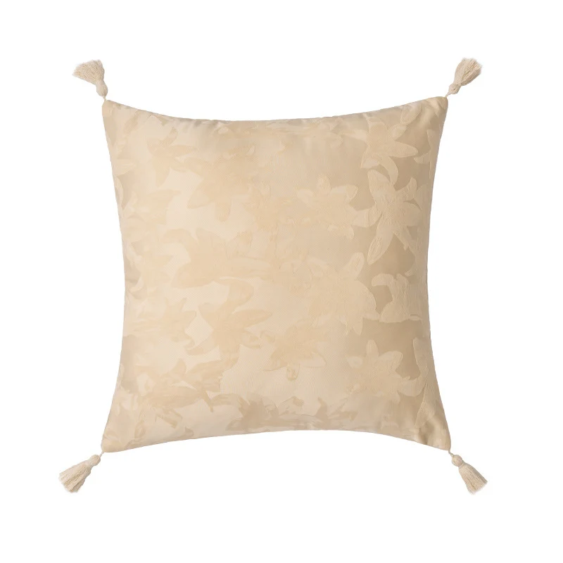 Quadratischer Jacquard-Kissenbezug mit Blumendessin und Zierquasten