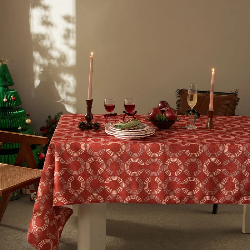Rechteckige Jacquard-Tischdecke mit geometrischem Kreisrelief
