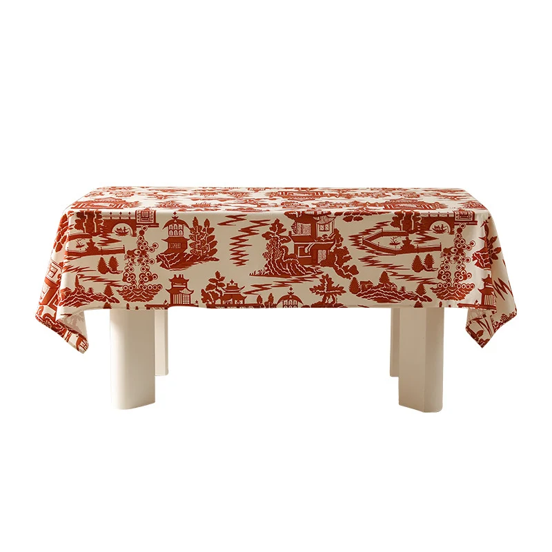 Rechteckige bedruckte Tischdecke aus pflegeleichtem Baumwoll-Polyester-Mix mit Chinoiserie-Landschaftsprint