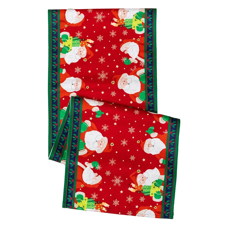 Weihnachts-Tischläufer mit Jacquard‑Rentiermotiven und dekorativem Bordürenrand