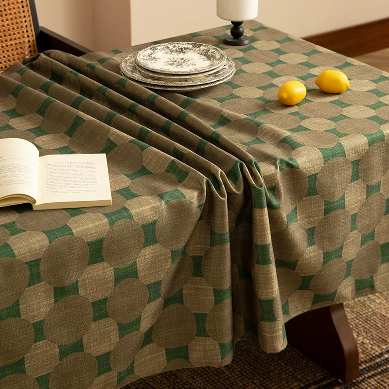 Gewebte rechteckige Tischdecke mit geometrischem Blumenmuster und Leinenoptik
