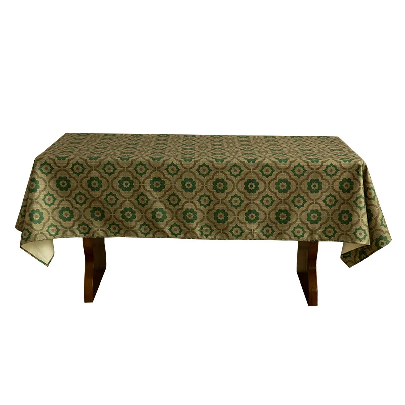 Gewebte rechteckige Tischdecke mit geometrischem Blumenmuster und Leinenoptik