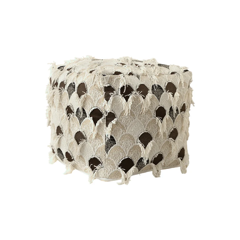 Gepolsterter Boho-Sitzpouf mit Fransen und gewebtem Patchworkbezug