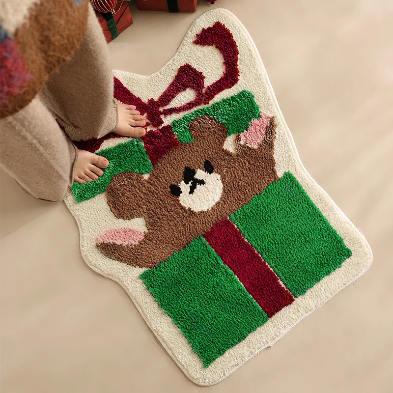 Geformte Hochflor-Badematte mit Geschenk-Bärenmotiv und rutschfester Rückseite