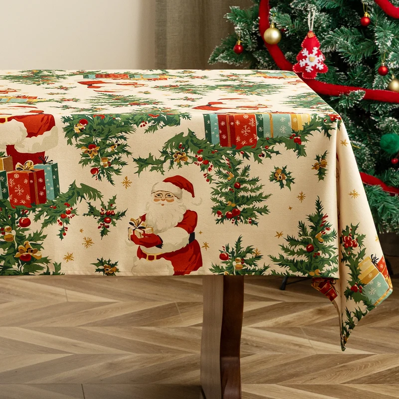 Festlicher Tischüberwurf mit Weihnachtsmann-Illustration und abwischbarer Oberfläche