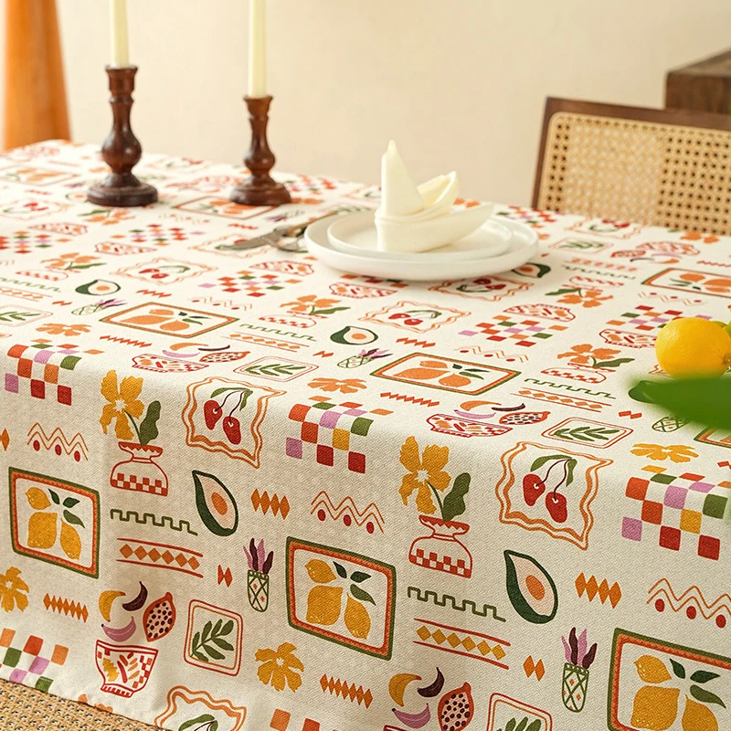 Tischdecke aus Baumwoll-Leinen mit skandinavischem Blatt- und Karomuster