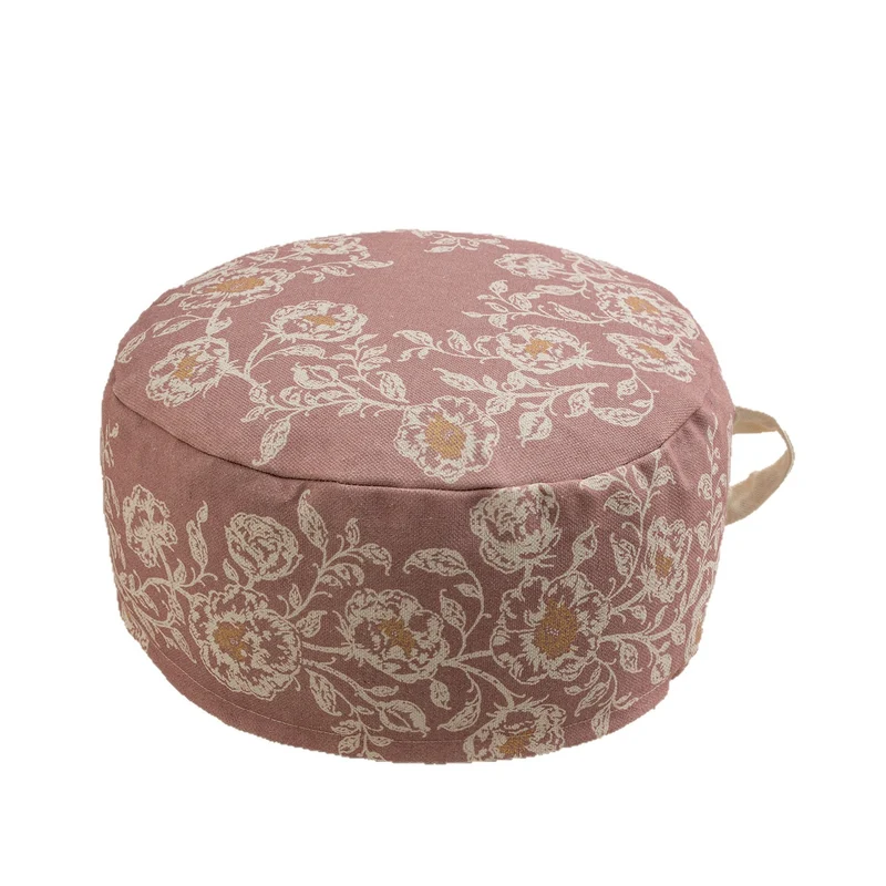 Sitzpouf‑Meditationskissen mit floraler Jacquard‑Hülle und Tragegriff