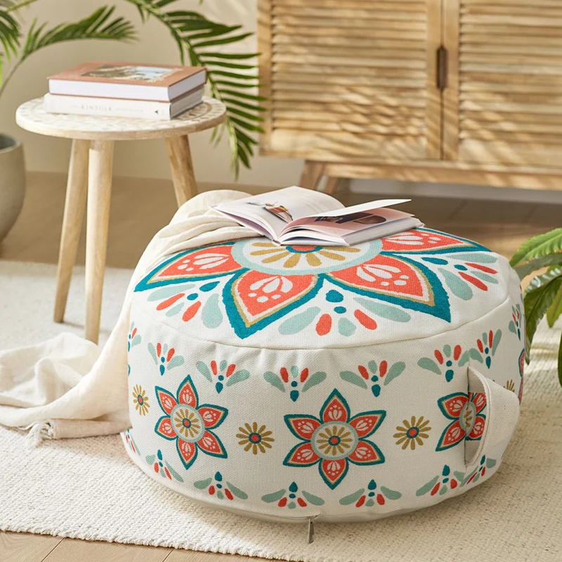Sitzpouf Bodenkissen mit Mandala-Motiv und Tragegriff
