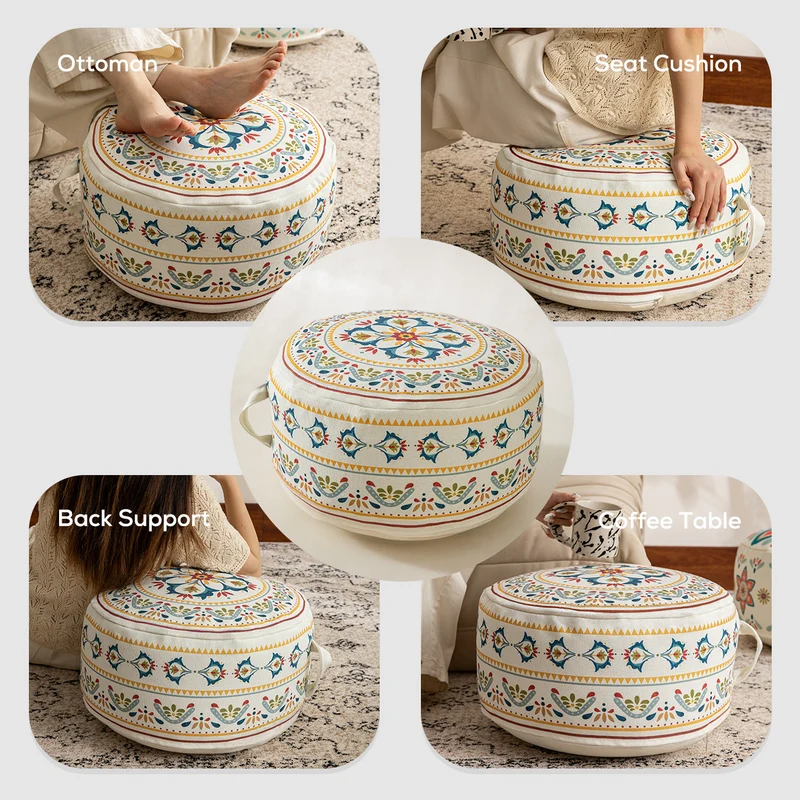 Sitzpouf Bodenkissen mit Mandala-Motiv und Tragegriff