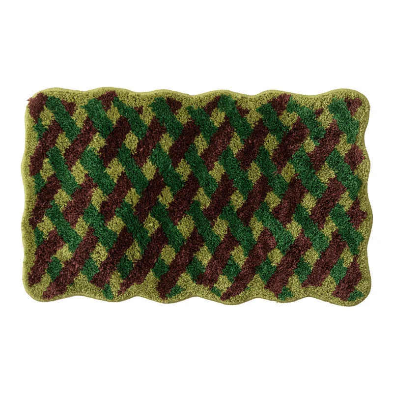 flauschige Bad- und Fußmatte aus Baumwoll-Tufting mit Retro-Karo-Muster