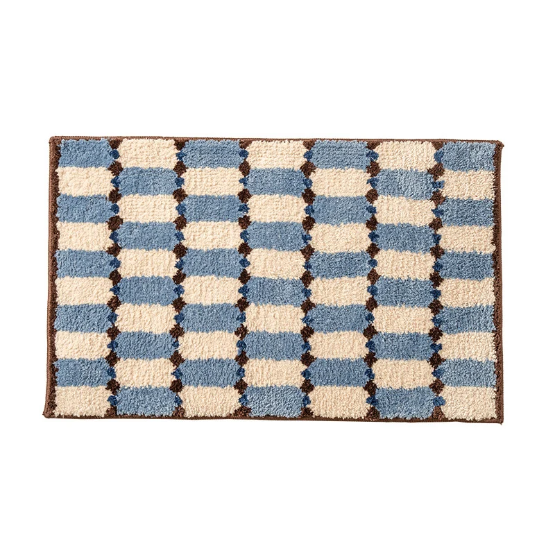 flauschige Bad- und Fußmatte aus Baumwoll-Tufting mit Retro-Karo-Muster