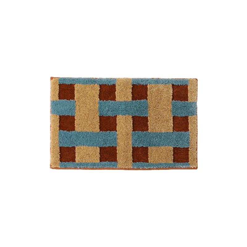 flauschige Bad- und Fußmatte aus Baumwoll-Tufting mit Retro-Karo-Muster