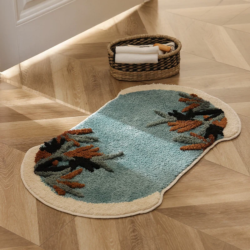 Ovaler Badteppich mit floraler Tuft-Optik und rutschfester Rückseite