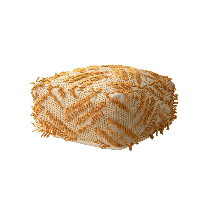 Boho-Pouf Bodenkissen mit strukturierter Fransenoberfläche